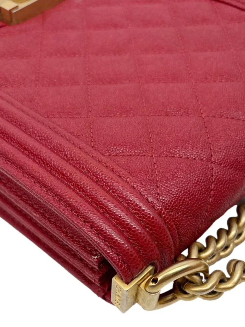 Chanel Boy Flap North South Quilted Caviar Leather Crossbody Bag Red